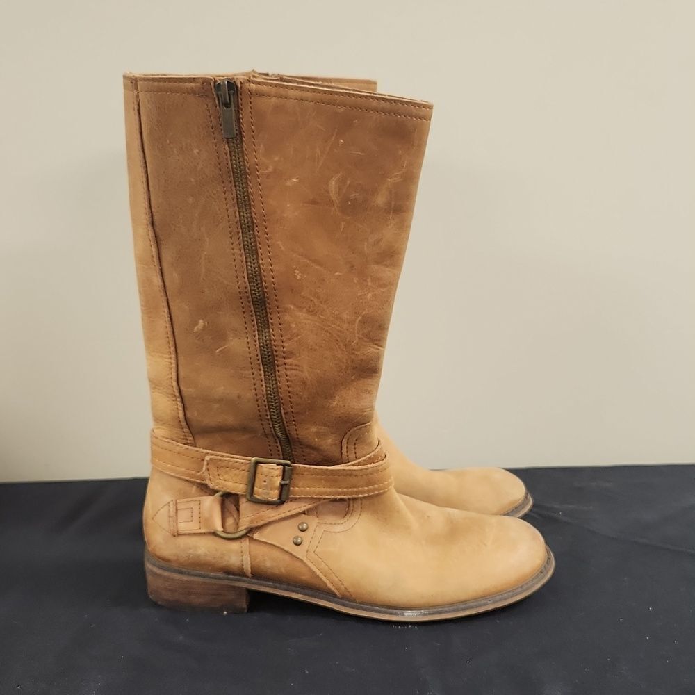 Gianni Bini Tan Leather Mid-Calf Heeled Boots